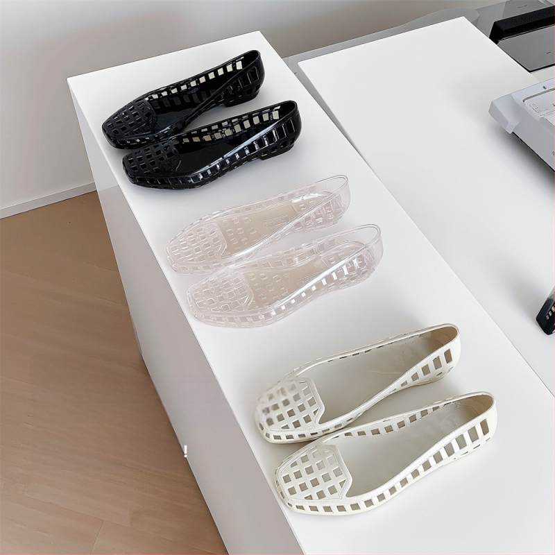 Ženske ravne cipele s kvadratnim vrhom, PVC gornji dio i PVC đon, slip-on, niski potpetica (Kvadratni vrh; PVC gornji dio; PVC đon; slip-on; niski potpetica)