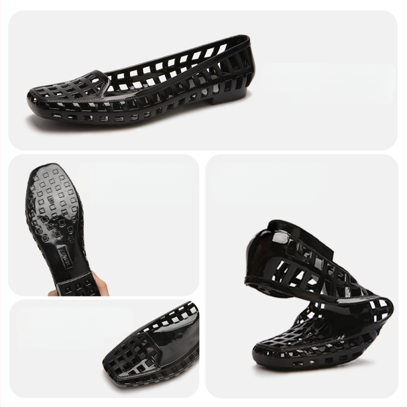 Ženske ravne cipele s kvadratnim vrhom, PVC gornji dio i PVC đon, slip-on, niski potpetica (Kvadratni vrh; PVC gornji dio; PVC đon; slip-on; niski potpetica)