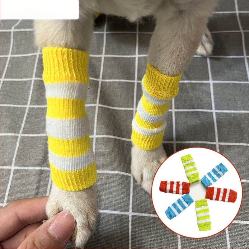 Κάλτσες προστασίας ποδιών και επιγονατιδές για γάτες και σκύλους, ριγέ σχέδιο, πολυεστέρας, υφαντό twill, κέντημα, Qu Aiyan