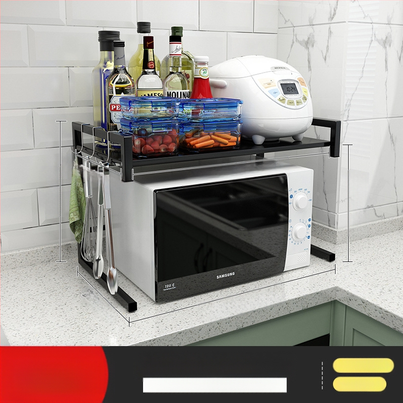 Kinyúló konyhai mikrohullámú sütő tárolóállvány – kétszintes, vastagított, szénacélból, Hongshun, többfunkciós