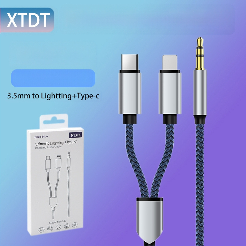 Neutral USB 2-в-1 плетен AUX аудио кабел Type-C към 3,5 мм за музика и разговори