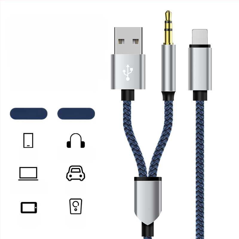 Neutral USB 2-в-1 плетен AUX аудио кабел Type-C към 3,5 мм за музика и разговори
