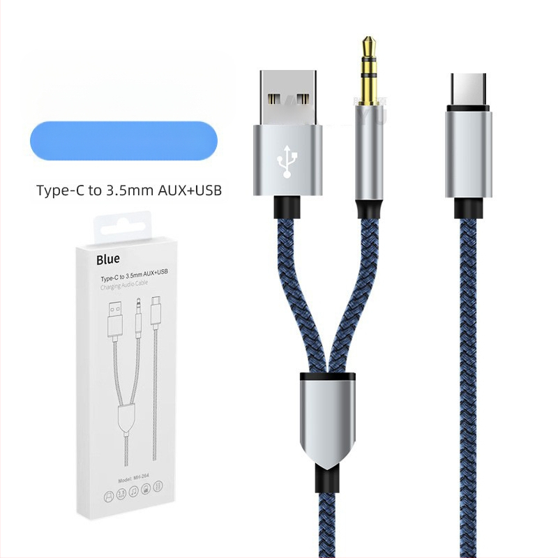 Neutral USB 2-в-1 плетен AUX аудио кабел Type-C към 3,5 мм за музика и разговори