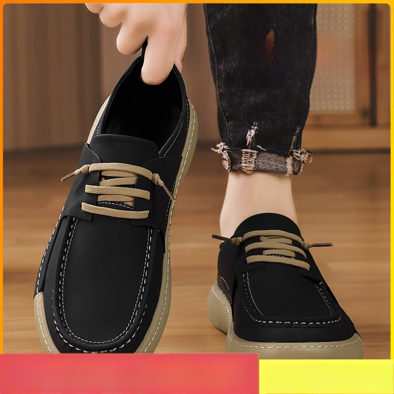 Vastag talpú férfi cipő - mindennapi viselet, mikroszálas felsőrész, gumírozott talp, kerek orr, alacsony sarok 1–3 cm