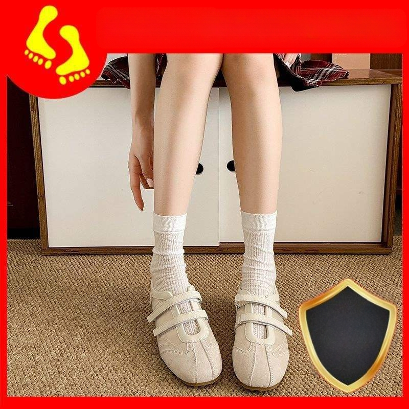 Sieviešu baleta stila sporta apavi ar nubuku augšdaļu, svītrainā raksts, Velcro aizdare, plakana gumijas zole