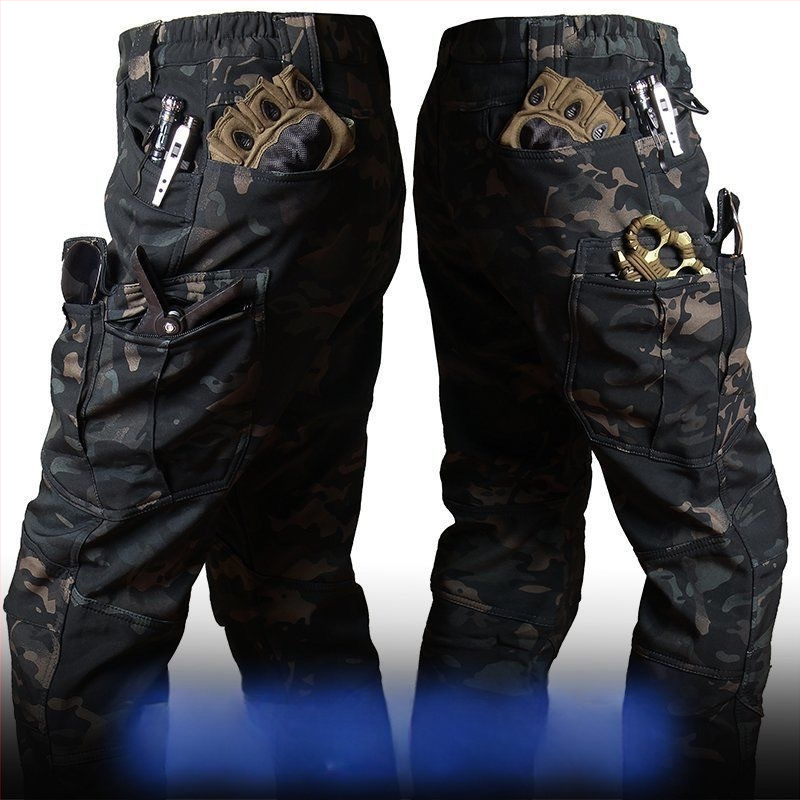 IX7 ojačane taktičke hlače za muškarce — Kamuflažni uzorak, Poliester, Vodootporne, Toplo, Zima/Jesen