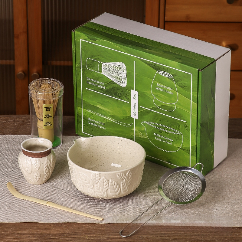 Keramička zdjela za matcha s površinom lebdeće skulpture – retro stil i lagani luksuz, premium kvalitete, za 3 osobe