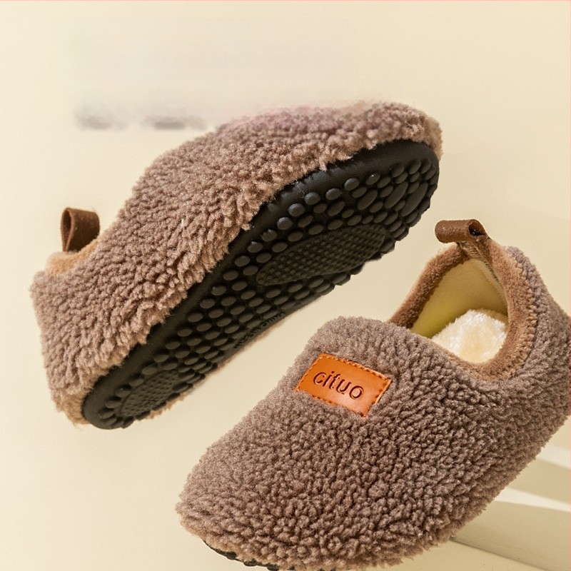 Παιδικά εσωτερικά παπούτσια για το πάτωμα, με επένδυση φλίς, καουτσούκ σόλα, παχυνμένα, φθινοπωρινό-χειμερινό, μονόχρωμα