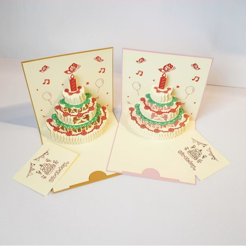 Κάρτα γενεθλίων με 3D διάτρητο σχέδιο τούρτας, φωτισμό και ήχο, από ειδικό χαρτί, θερμοτυπία, κινεζικού κλασικού στυλ