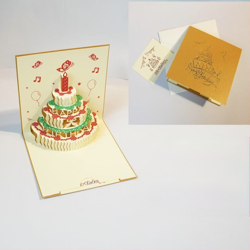 Κάρτα γενεθλίων με 3D διάτρητο σχέδιο τούρτας, φωτισμό και ήχο, από ειδικό χαρτί, θερμοτυπία, κινεζικού κλασικού στυλ