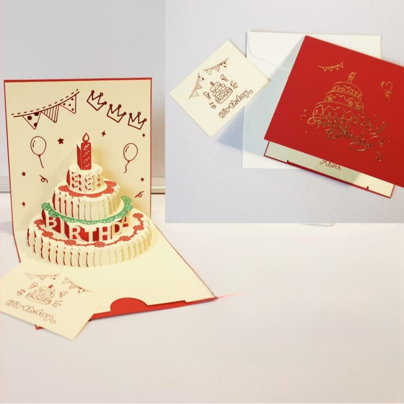 Κάρτα γενεθλίων με 3D διάτρητο σχέδιο τούρτας, φωτισμό και ήχο, από ειδικό χαρτί, θερμοτυπία, κινεζικού κλασικού στυλ