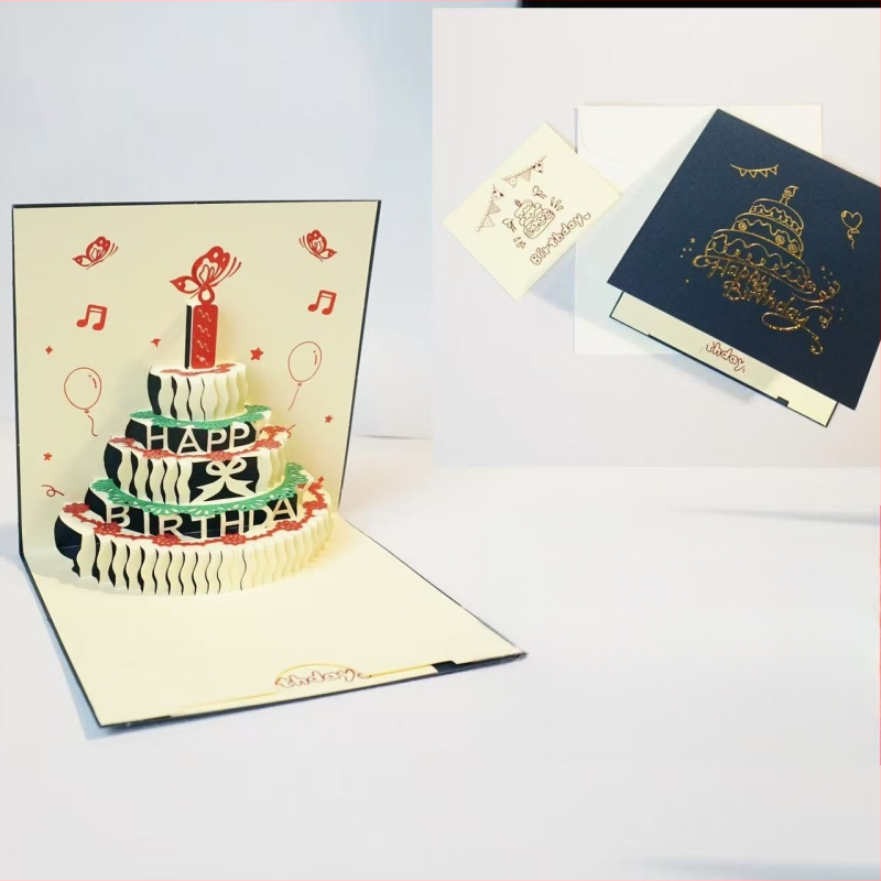 Κάρτα γενεθλίων με 3D διάτρητο σχέδιο τούρτας, φωτισμό και ήχο, από ειδικό χαρτί, θερμοτυπία, κινεζικού κλασικού στυλ
