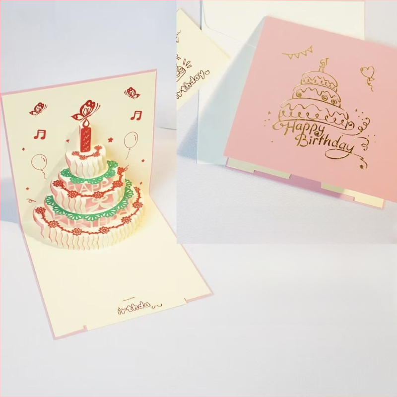 Κάρτα γενεθλίων με 3D διάτρητο σχέδιο τούρτας, φωτισμό και ήχο, από ειδικό χαρτί, θερμοτυπία, κινεζικού κλασικού στυλ