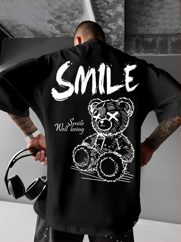 Medvilnės 96%+ marškinėliai, laisvas kirpimas, apvalus kaklo iškirptė, trumpomis rankovėmis, spausdintas raštas