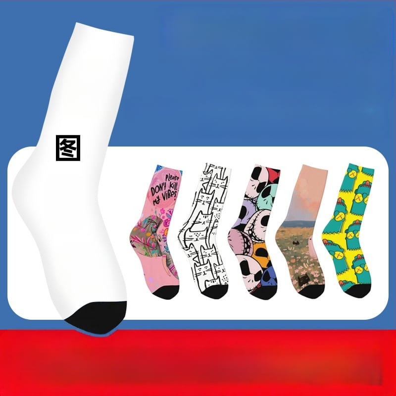Unisex zeķes no poliestera ar digitālo logotipa drukāšanu, vidējā garuma, 3D drukāšana, karikatūras raksts
