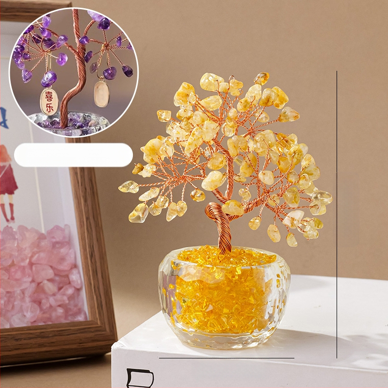 Кристално дърво за късмет с основа – стъклена купа за съкровища, модерен минималистичен стил