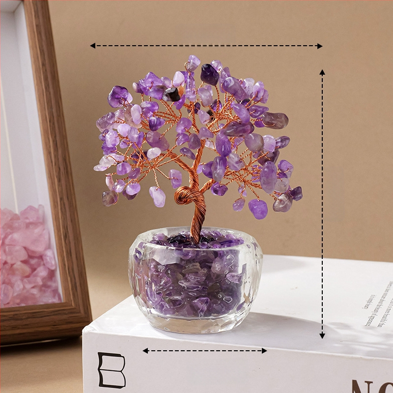 Кристално дърво за късмет с основа – стъклена купа за съкровища, модерен минималистичен стил