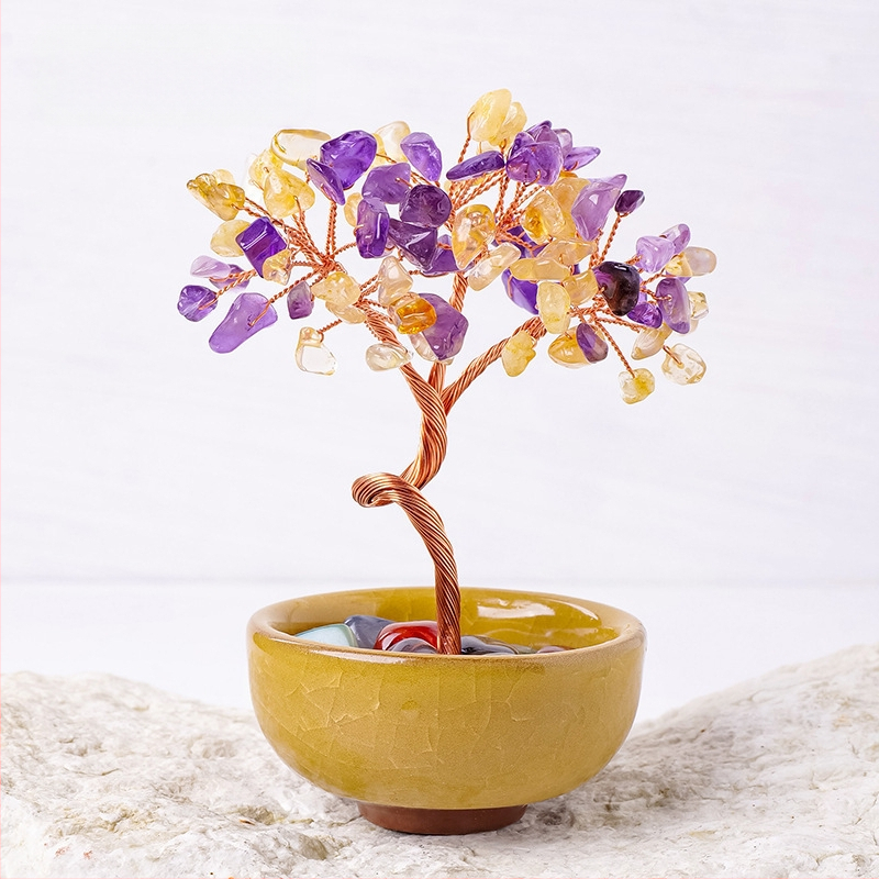 Кристално дърво за късмет с основа – стъклена купа за съкровища, модерен минималистичен стил