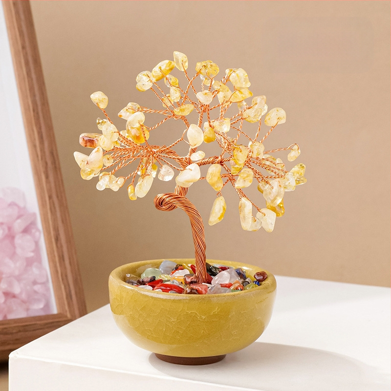 Кристално дърво за късмет с основа – стъклена купа за съкровища, модерен минималистичен стил