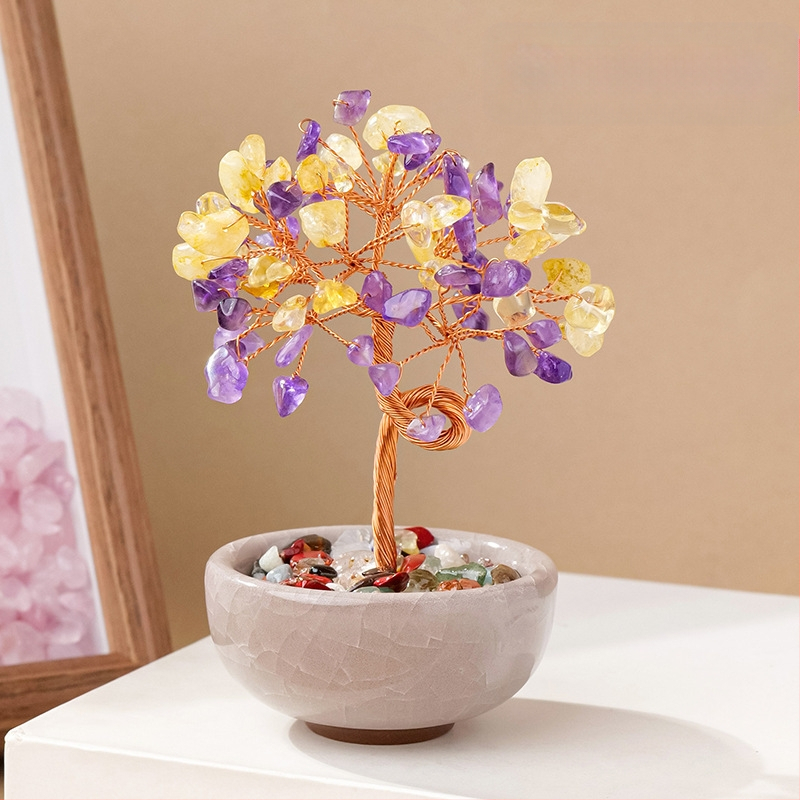 Кристално дърво за късмет с основа – стъклена купа за съкровища, модерен минималистичен стил