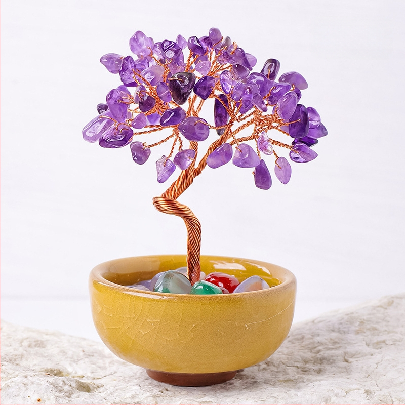 Кристално дърво за късмет с основа – стъклена купа за съкровища, модерен минималистичен стил