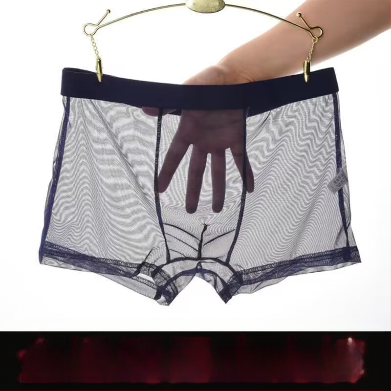 Férfi pamut boxeralsó finom hálószövés, nyitott ágyékrész, magas derék