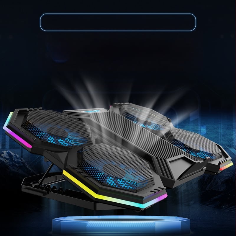 Portatīvo datora dzesētājs – seši ventilatori, gaisa dzesēšana, modelis NCP-079RGB, saderīgs ar klēpjdatoriem/Ultrabook/Playbook, ar telefona turētāju, materiāls: plastmasa + dzelzs režģis