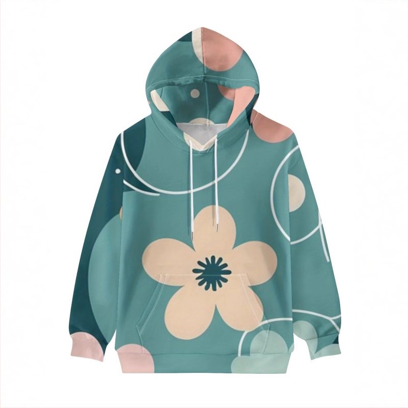 Γυναικείος φούτερ με κουκούλα, φλοράλ μοτίβο, χαλαρή γραμμή, μακριά μανίκια, πολυεστερικό ύφασμα