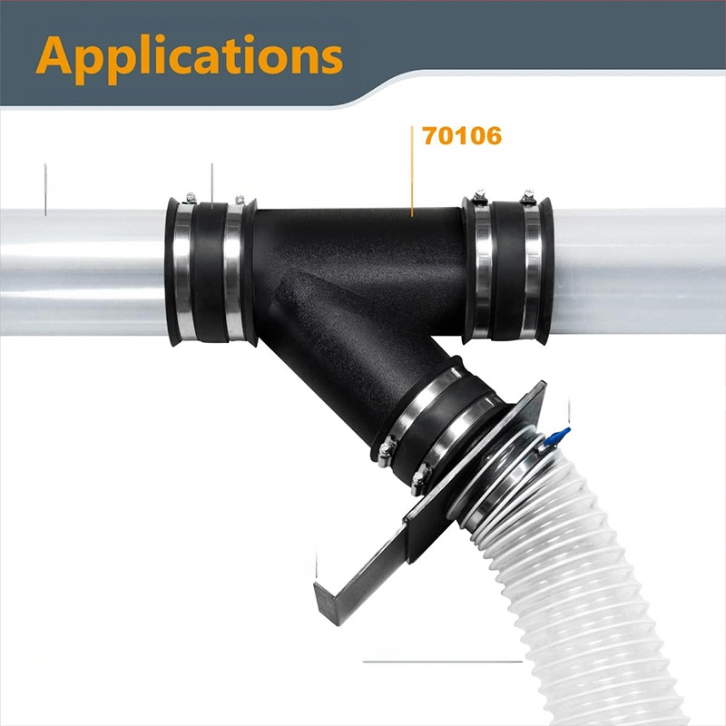 Siurbimo įrenginio adapteris dulkių surinkėjui, su trim kryptimis vožtuvu ir žarnos jungtimi