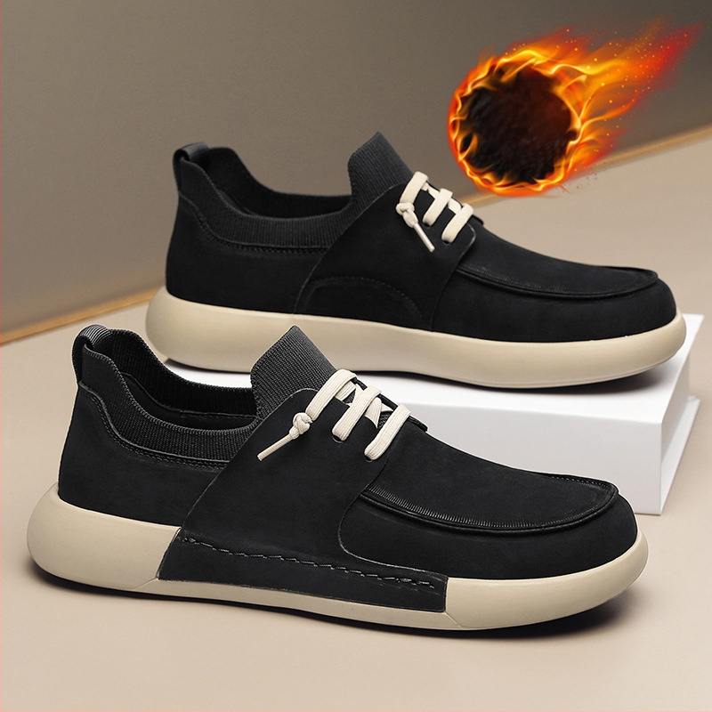 Férfi téli papucs belső bélésével, felső része szintetikus bőr, PVC talp, vastagított kivitel, sportos stílus