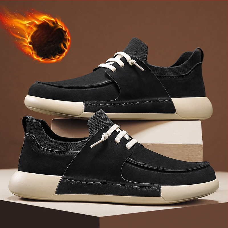 Férfi házicipők plüss béléssel, felső rész szintetikus bőrből, PVC talp, vastagított bélés, téli 2025