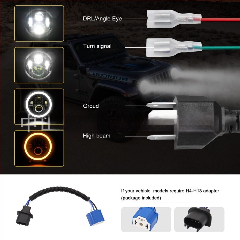 Wrangler LED svjetla - dvostruki snop (visoki/niski), za terensku vožnju, aluminijsko kućište, 9-30V, prilagodljivo