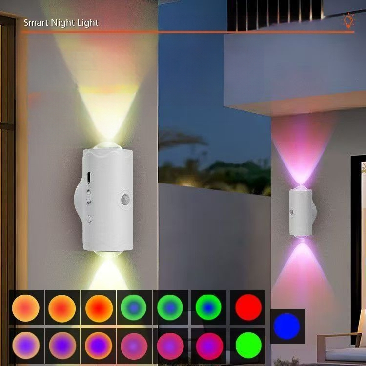 Kültéri falikar intelligens mozgásérzékelővel, kétfejű, energiatakarékos, mágneses töltésű, LED fényforrással