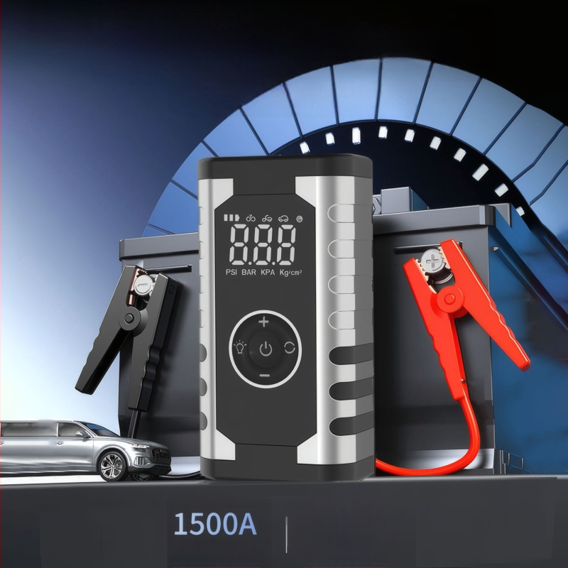 Automobiālais ārkārtas uzlādes avots ar gaisa sūkni – viss vienā, pārnēsājams, ieeja 12V, izeja 5V, starptautiska sertifikācija