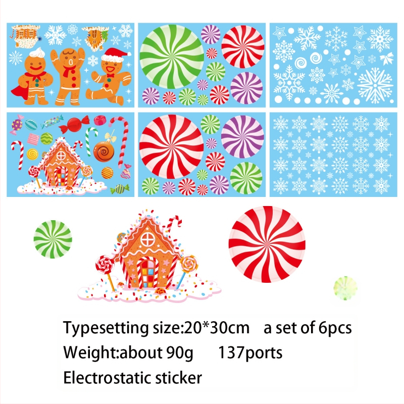 Božićne naljepnice za prozore: lik od medenjaka i snježni čovjek, PVC, elektrostaticko prianjanje