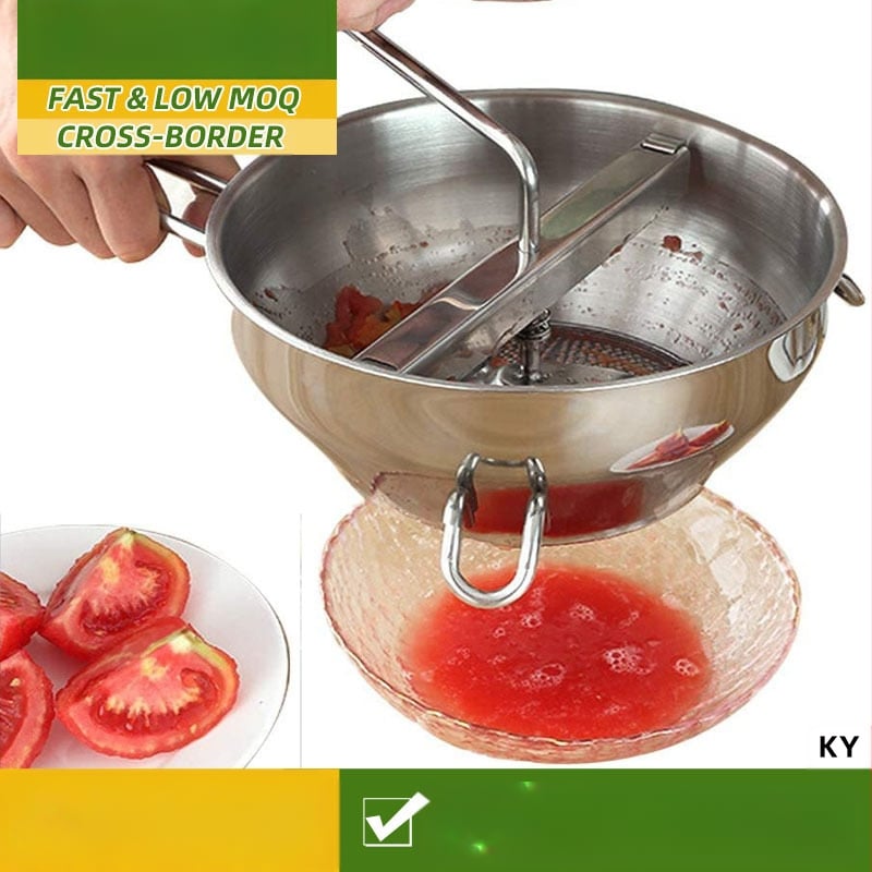 Nerūsējošā tērauda daudzfunkcionāls virtuves palīgs – blenderis un purētājs, ar roku, piemērots augļiem, dārzeņiem, bērnu ēdienam, ievārījumam un kartupeļu biezenim