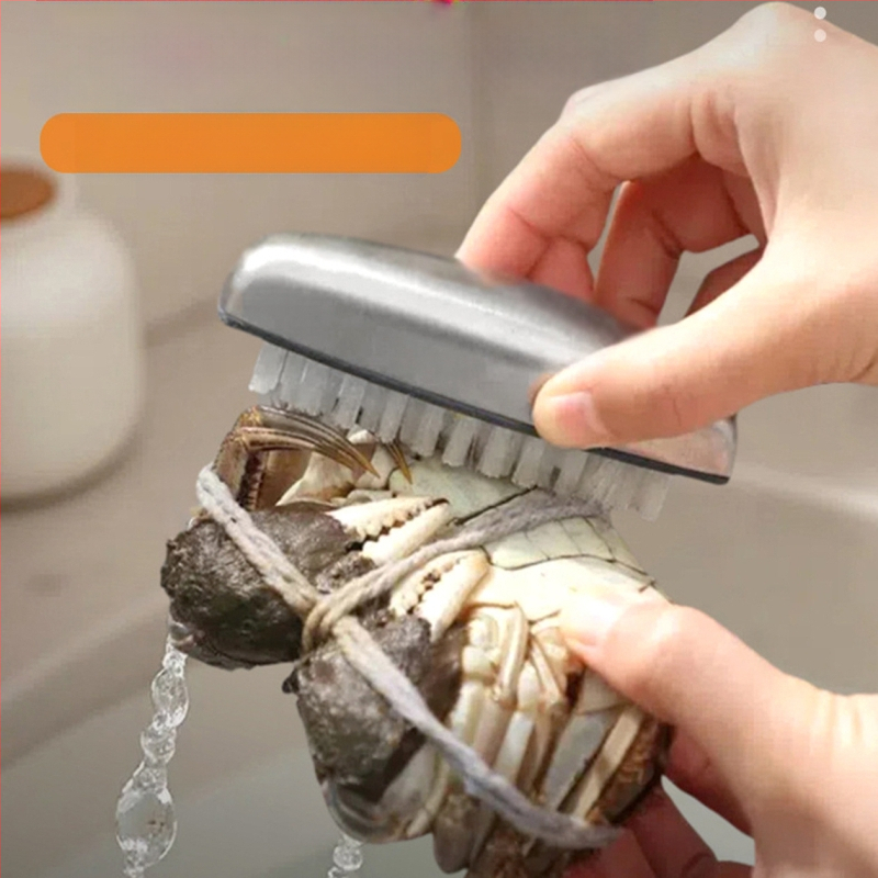 304 nerūsējošā tērauda tīrīšanas suka aromātu noņemšanai, divkārša pielietojuma – roku un augļu/dārzeņu tīrīšanai, virtuves masāžas suka