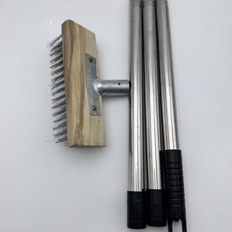 Nerūsējošā tērauda stiepļu suka ar pagarināmu rokturi terases, betona un pagalmu grīdu tīrīšanai