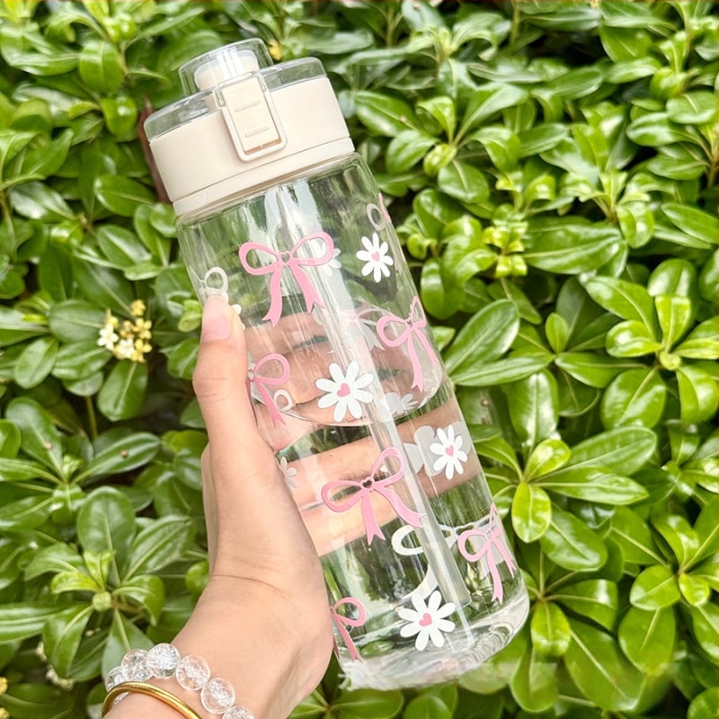 Plastična čaša za vodu, velika kapaciteta, moderni minimalistički dizajn, otisak margarete, vodonepropusna i otporna na curenje