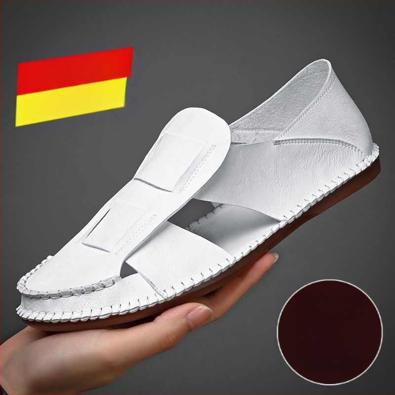 Vīriešu ikdienas plakanās sandales ar īstas ādas augšējo daļu un gumijas zoli, vasara 2023