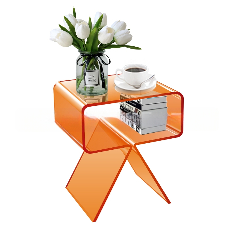 Minimālistisks caurspīdīgs akrila sānu galdiņš, divu līmeņu, uz grīdas, viesistabai un guļamistabai