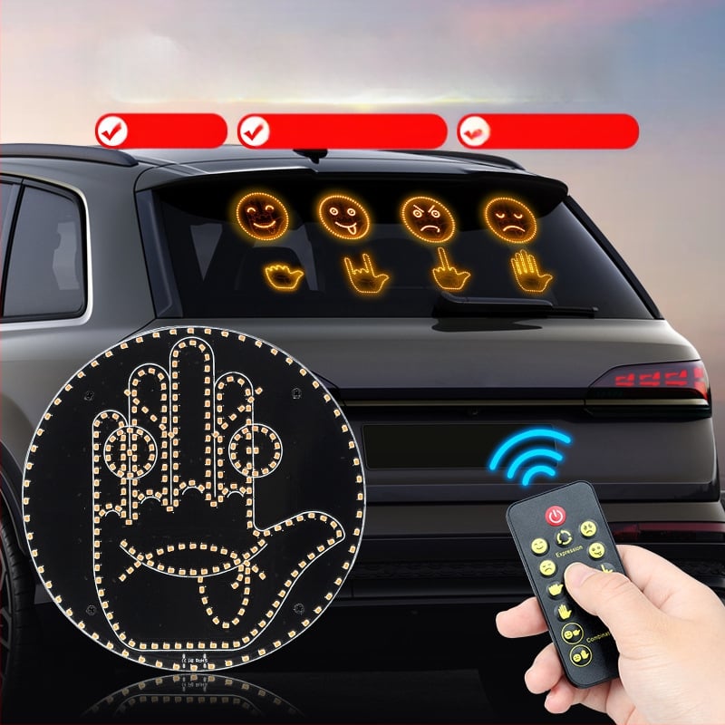 Car gesture light – mosolygó LED kijelző, hátsó ablakhoz, többfunkciós riasztó fény, ABS; 5V | 1W | 0.1A