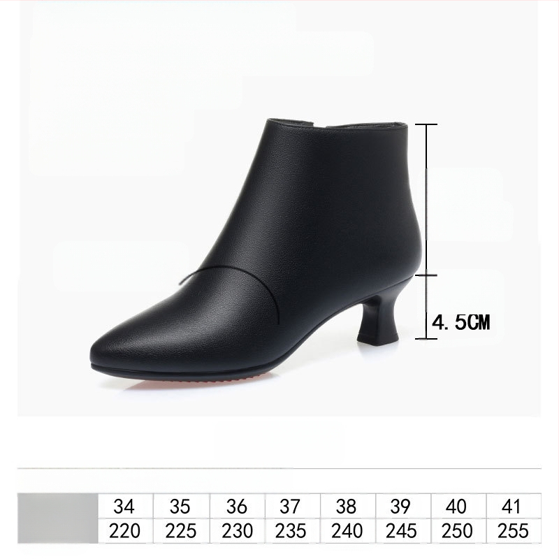 Sieviešu mikrošķiedras īsas zābaki, korejas stila, asas purns, 3–5 cm plata papēdis, sānu rāvējslēdzējs, mākslīgā kažokāde iekšējā oderē