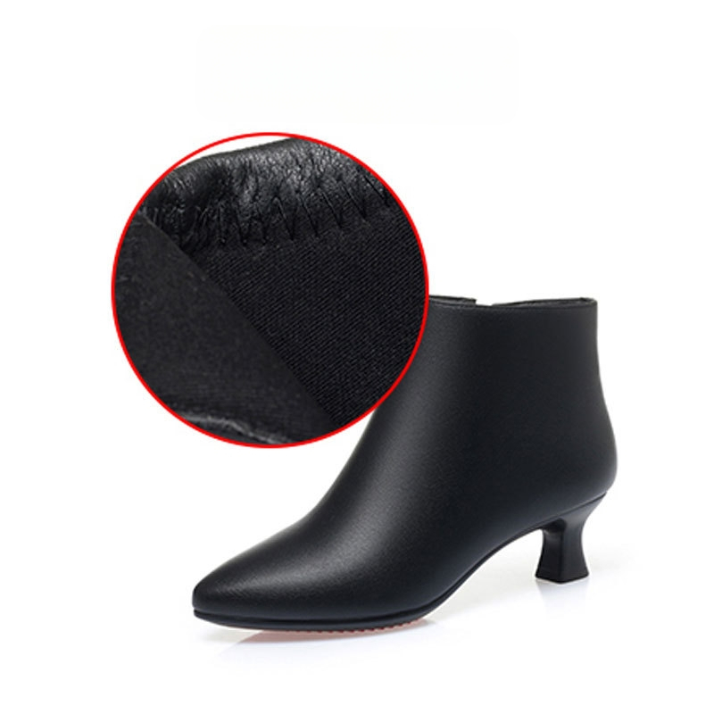 Sieviešu mikrošķiedras īsas zābaki, korejas stila, asas purns, 3–5 cm plata papēdis, sānu rāvējslēdzējs, mākslīgā kažokāde iekšējā oderē