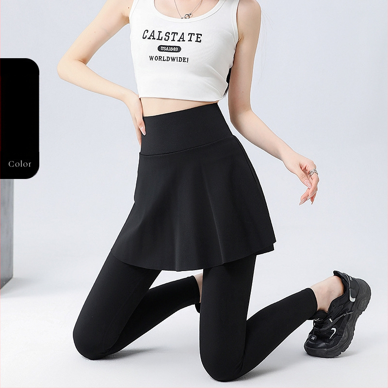 Ženske culotte hlače za vanjsku nosnju, visok struk – mješavina najlona i spandeksa, duljina 9/10, uski kroj, visoka elastičnost (lažni dvodijelni dizajn)