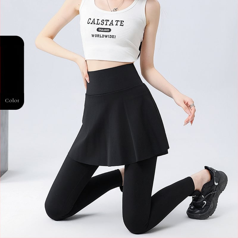 Sieviešu kulotes ar augstu jostu, neilona un elastāna audums, garums 9/10, šaurs siluets, sporta bikses ar divdaļīgu izskatu