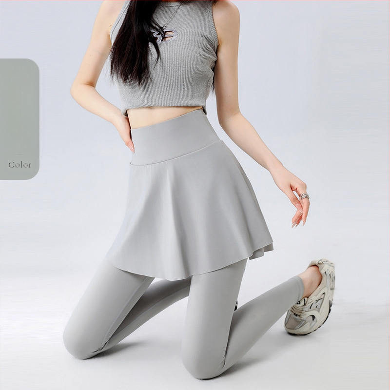 Sieviešu kulotes ar augstu jostu, neilona un elastāna audums, garums 9/10, šaurs siluets, sporta bikses ar divdaļīgu izskatu