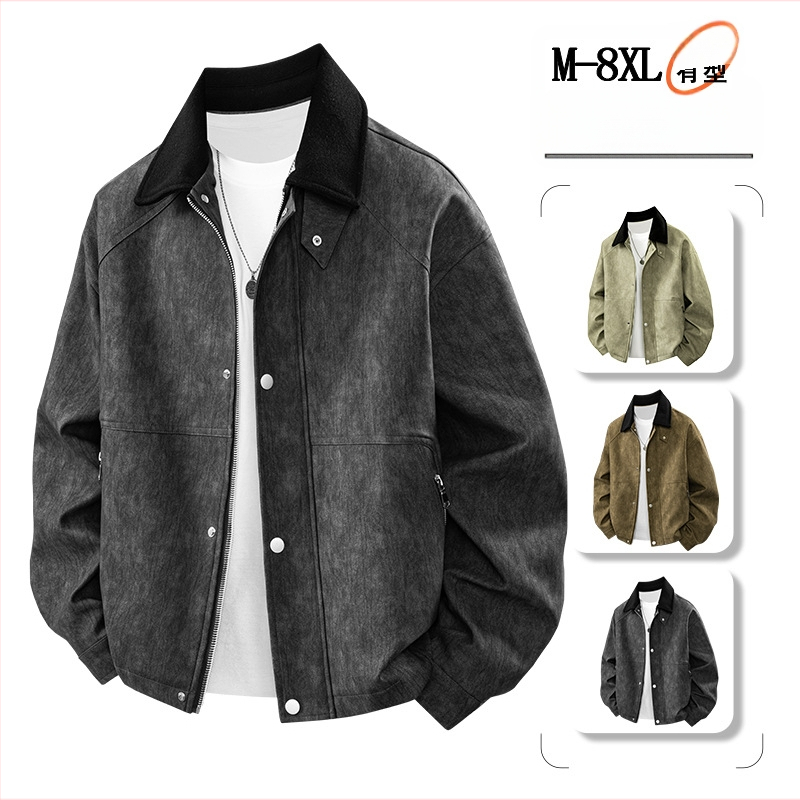 PU ādas jaka vīriešiem, nolaižams apkaklis, vienrindas aizvēršana, brīvs piegriezums, vidējās garuma (65–80 cm)