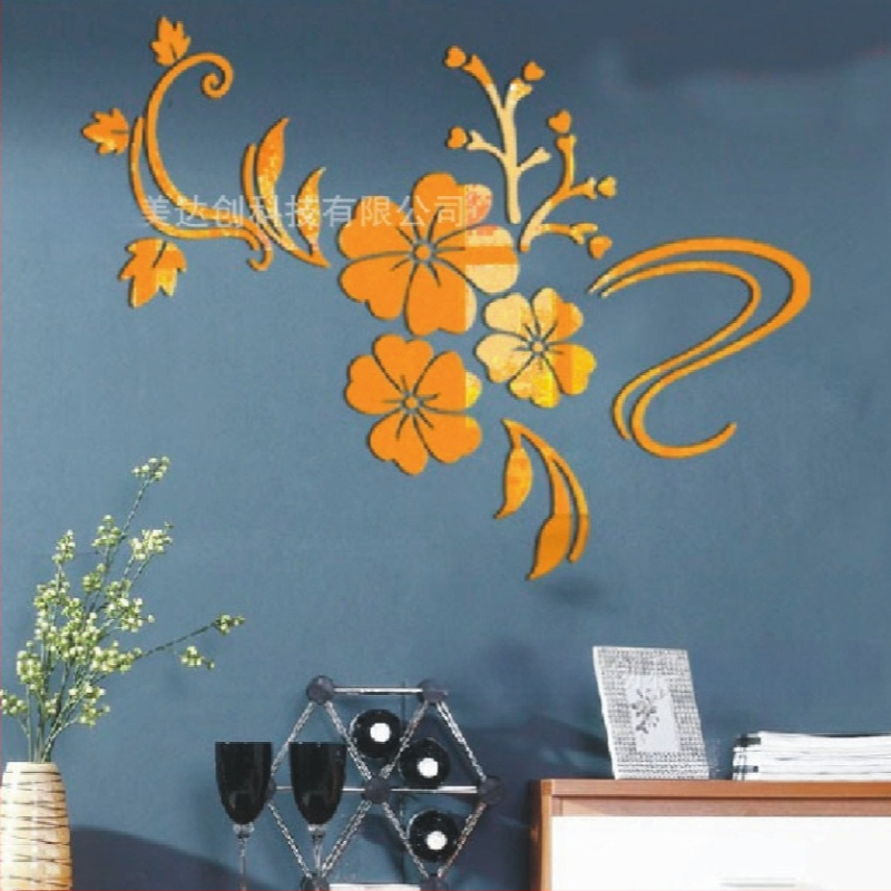 3D akrila sienas uzlīme ar ziedu un vīnoga motīvu, komplektā 5+ gab., jauns ķīniešu stils, spoguļ sienas dekors