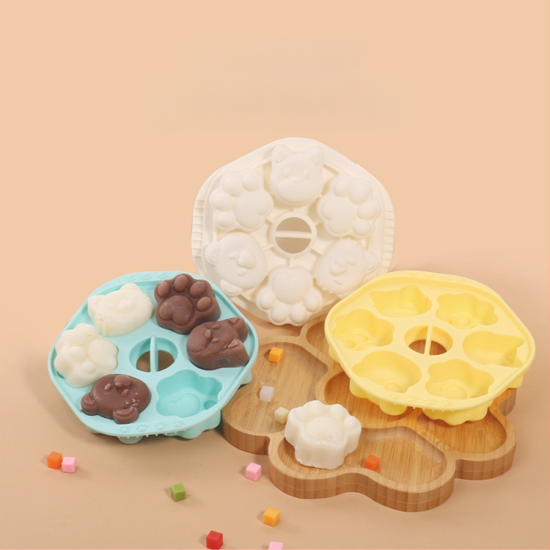 Formă circulară din silicon, cu motiv de labă de pisică, alimentară, pentru prăjituri aburite și coapte, gustări pentru bebeluși